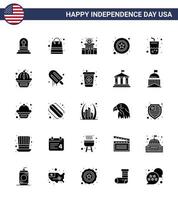 4th July USA Happy Independence Day Icon Symbols Group of 25 Modern Solid Glyph of drink sign building star men Editable USA Day Vector Design Elements