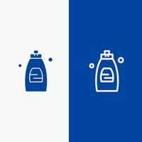 baño gel de limpieza jabón de ducha línea y glifo icono sólido línea de banner azul y glifo icono sólido banner azul vector