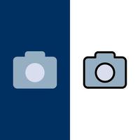 iconos de imagen de cámara de instagram plano y conjunto de iconos llenos de línea vector fondo azul