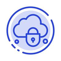 Internet Cloud Lock Security Blue Dotted Line Line Icon vector