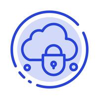 Internet Cloud Lock Security Blue Dotted Line Line Icon vector