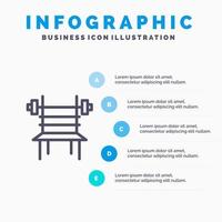 icono de línea de máquina de gimnasio de fitness con mancuernas de equilibrio con fondo de infografía de presentación de 5 pasos vector