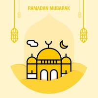 plantilla de saludo ramadan kareem media luna islámica y linterna árabe ilustración vectorial vector