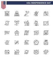 feliz día de la independencia 4 de julio conjunto de 25 líneas pictografía americana de elección de signo usa usa sports editable usa day elementos de diseño vectorial vector