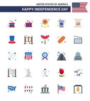 conjunto moderno de 25 pisos y símbolos en el día de la independencia de estados unidos, como hat usa western american scroll elementos de diseño vectorial editables del día de estados unidos vector