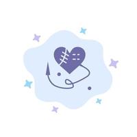 Sewing Heart Broken Heart Heart  Blue Icon on Abstract Cloud Background vector