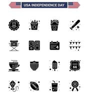 Editable Vector Solid Glyph Pack of USA Day 16 Simple Solid Glyphs of director usa fastfood sports baseball Editable USA Day Vector Design Elements