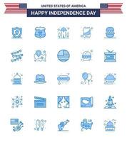 Blue Pack of 25 USA Independence Day Symbols of american burger landmark cola can Editable USA Day Vector Design Elements