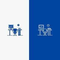 Office Space Chair Office Table Room Line and Glyph Solid icon Blue banner Line and Glyph Solid icon Blue banner vector