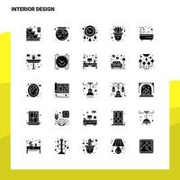 25 conjunto de iconos de diseño de interiores plantilla de ilustración de vector de icono de glifo sólido para ideas web y móviles para empresa comercial