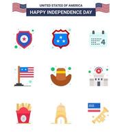 conjunto moderno de 9 pisos y símbolos en el día de la independencia de estados unidos, como cap usa calender international country elementos de diseño vectorial editables del día de estados unidos vector