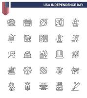 Set of 25 Vector Lines on 4th July USA Independence Day such as cold award football achievement map Editable USA Day Vector Design Elements