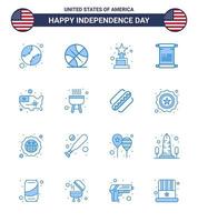 paquete de 16 creativos estados unidos relacionados con el día de la independencia blues of united map logro texto de estados unidos editable elementos de diseño vectorial del día de estados unidos vector