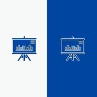 presentación proyecto gráfico línea de negocio y glifo icono sólido bandera azul línea y glifo icono sólido bandera azul vector