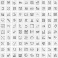 100 Universal Black Line Icons on White Background vector