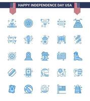 USA Independence Day Blue Set of 25 USA Pictograms of american garland frankfurter festival american Editable USA Day Vector Design Elements