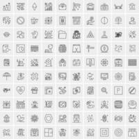 100 Universal Black Line Icons on White Background vector