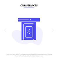 nuestros servicios nube lluviosa puerta casa icono de glifo sólido plantilla de tarjeta web vector