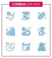 Coronavirus Prevention 25 icon Set Blue food hands care capsule sanitizer soap viral coronavirus 2019nov disease Vector Design Elements
