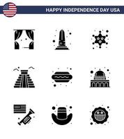 9 iconos creativos de estados unidos signos de independencia modernos y símbolos del 4 de julio de hot dog american washington hito estrella elementos de diseño de vector de día de estados unidos editables