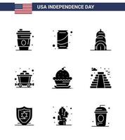 conjunto de 9 iconos del día de ee.uu. símbolos americanos signos del día de la independencia para postre dulce chrysler cake mine elementos de diseño de vector de día de ee.uu. editables