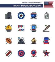 Group of 16 Flat Filled Lines Set for Independence day of United States of America such as cake muffin cup american drink Editable USA Day Vector Design Elements