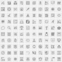 100 Universal Black Line Icons on White Background vector