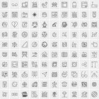 100 Universal Black Line Icons on White Background vector