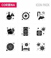 9 Solid Glyph Black Set of corona virus epidemic icons such as medical washing twenty seconds wash hand wash viral coronavirus 2019nov disease Vector Design Elements