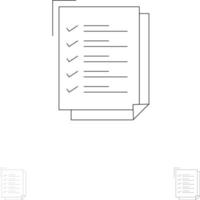 Checklist To Do List Work Task Notepad Bold and thin black line icon set vector