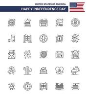 USA Independence Day Line Set of 25 USA Pictograms of united sport usa helmet american Editable USA Day Vector Design Elements