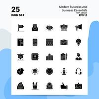 25 negocios modernos y elementos esenciales de negocios conjunto de iconos 100 archivos editables eps 10 ideas de concepto de logotipo de empresa diseño de icono de glifo sólido vector