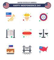 feliz día de la independencia 9 flats icon pack para web e imprimir hot dog day bird saloon bar editable usa day elementos de diseño vectorial vector