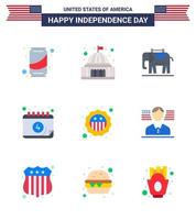 9 Flat Signs for USA Independence Day security day white date american Editable USA Day Vector Design Elements