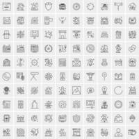 100 Universal Black Line Icons on White Background vector