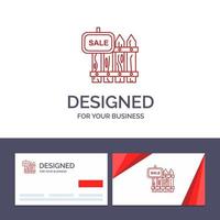 Creative Business Card and Logo template Fence Wood Realty Sale Garden House Vector Illustration