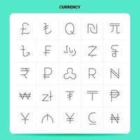OutLine 25 Currency Icon set Vector Line Style Design Black Icons Set Linear pictogram pack Web and Mobile Business ideas design Vector Illustration