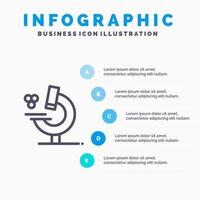 educación microscopio ciencia línea icono con 5 pasos presentación infografía fondo vector