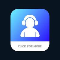 Avatar Support Man Headphone Mobile App Button Android and IOS Glyph Version vector