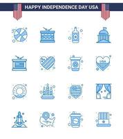 Modern Set of 16 Blues and symbols on USA Independence Day such as holiday irish alcohol ireland flag Editable USA Day Vector Design Elements