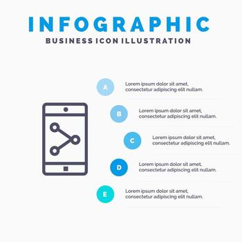 App Share Mobile Mobile Application Line icon with 5 steps presentation infographics Background vector