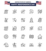 Modern Set of 25 Lines and symbols on USA Independence Day such as drink bottle festivity party celebrate Editable USA Day Vector Design Elements