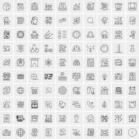 100 Universal Black Line Icons on White Background vector