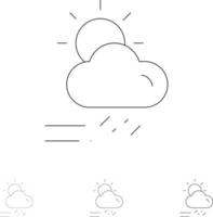 Cloud Day Rainy Season Weather Bold and thin black line icon set vector