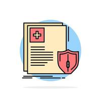 documento protección escudo médico salud círculo abstracto fondo color plano icono vector