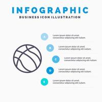 bola baloncesto nba deporte línea icono con 5 pasos presentación infografía fondo vector