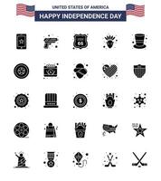 Set of 25 Vector Solid Glyph on 4th July USA Independence Day such as hat american security thanksgiving american Editable USA Day Vector Design Elements