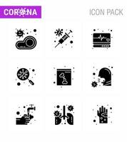 9 Solid Glyph Black Corona Virus pandemic vector illustrations search germs virus find medical monitor viral coronavirus 2019nov disease Vector Design Elements