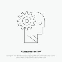 Solution Brain Gear Man Mechanism Personal Working Line Icon Vector