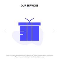 Our Services Box Logistic Gift Global Solid Glyph Icon Web card Template vector